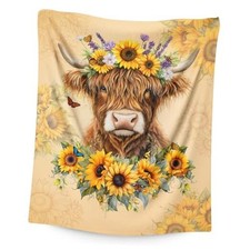 Girls Highland Cow Blanket for Daughter Mom, Sunflower 50x40 inches Yellow