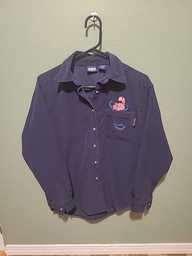 Rare Vintage Alice In Wonderland Cheshire Cat Embdoidered Courduroy Shirt SMALL