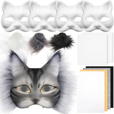 DIY Therian Mask Kit Blank Cat Mask with Felt Fabric Sheet Plush Faux Fur Eye Me
