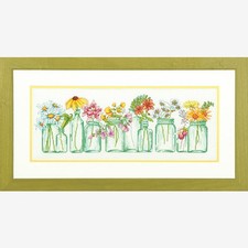 Dimensions counted cross stitch kit "Mason Jar Lineup", 25,7x17,7cm, DIY