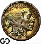 1934-D Buffalo Nickel, Gorgeous Rainbow Toner, Gem BU++