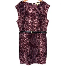 MICHAEL Michael Kors Purple Animal Print Belted Sheath Dress Size 14
