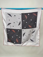 Vintage 1950s Novelty Umbrella Print Silk Scarf Rain Shower Brown black Gray
