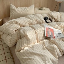 Striped Duvet Cover King Size 100 Washed Cotton Beige Duvet Cover with Black