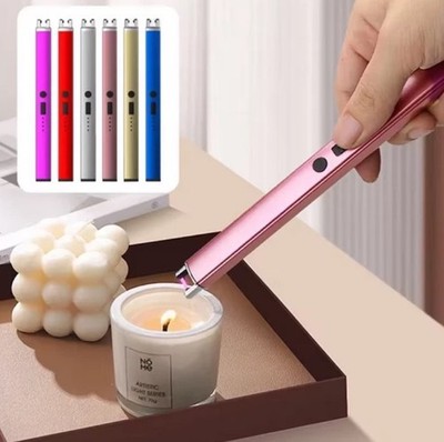 USB Rechargeable Plasma Arc Lighter Windproof Flameless Candle BBQ (Pink)