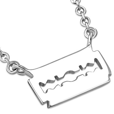 925 Sterling Silver Small Sideways Razor Blade Pendant Necklace, 18