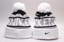 Nike Winter Knit Beanie Cuffed Pom Hat White Gray Acrylic Warm Adult Unisex New