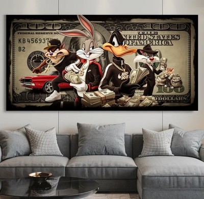 XXL LEINWAND BILDER BIS 190x90x5 BUGS BUNNY & DAFFY DUCK GELDSCHEIN LOONEY TUNES