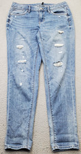White House Black Market Girlfriend Jeans Womens 4 Blue Denim Distressed Beaded