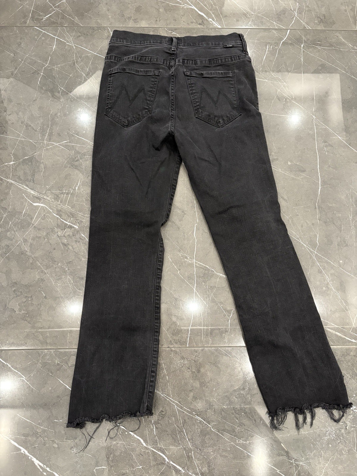 Mother The Insider Crop Step Fray Jeans Denim Not Guilty Black Size 28