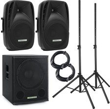Pack Sono Actif DJ PA Bluetooth USB SD 2x Encintes et 15" Caisson de Basse Pieds