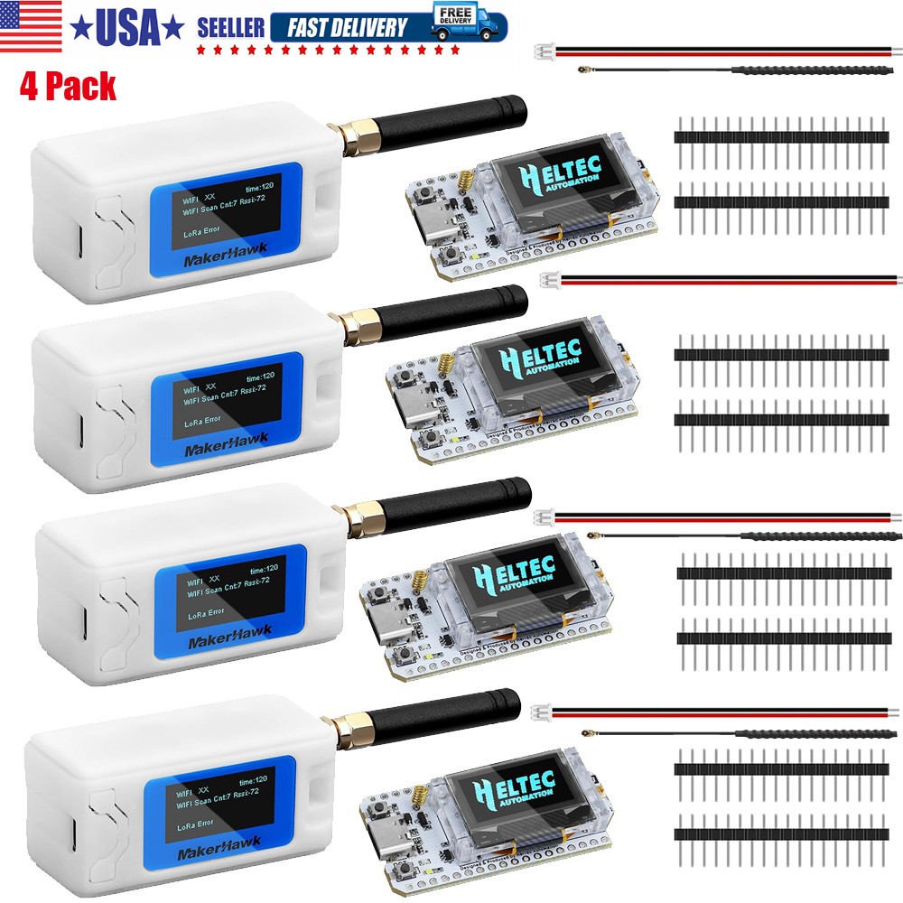 4 Set Heltec ESP32 LoRa V3 OLED Board SX1262+915MHz Antenna+Case