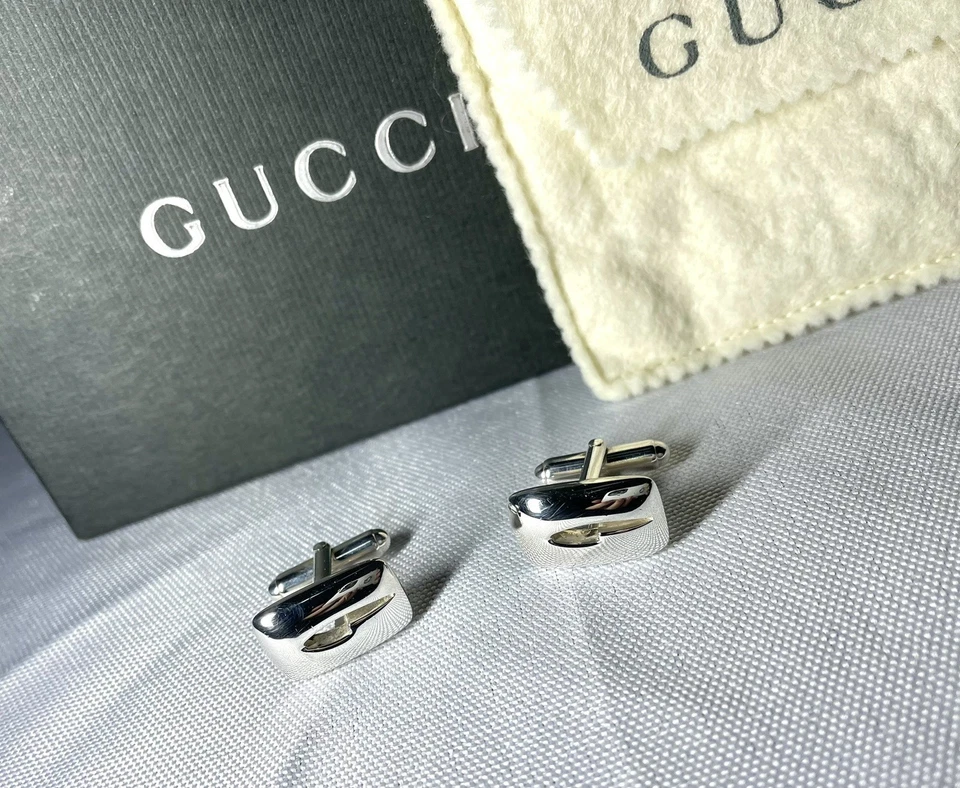 Autentici bellissimi gemelli Gucci logo G 3D SV925 argento sterling regalo - Immagine 3 di 4