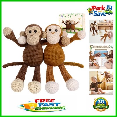 DIY Monkey Amigurumi Crochet Kit with Ergonomic Tools & Video Tutorials