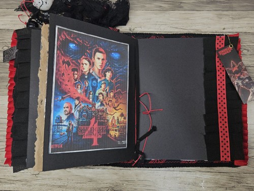 Handgefertigt Stranger Things Junk Journal Stoff genäht Einband 4 Signaturen Buch Anhänger - Bild 24 von 24
