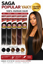 Saga Popular 100 Human Hair Yaki Bundle 4PCS 18" 18" 20" 20" Multiple Colors