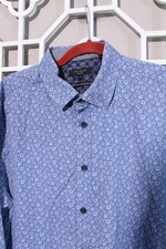 Ted Baker Button Up Shirt Mens L 6 Blue Floral Casual Preppy Cotton Colorful Men
