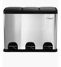 3-Compartment Stainless Steel Kitchen Trash and Recycling Bin, 16 Gal Soft Close