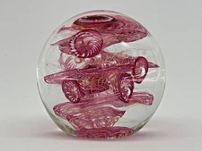 Signed GES Glass Eye Studio Paperweight 2001 Pink Red Iridescent Abstract