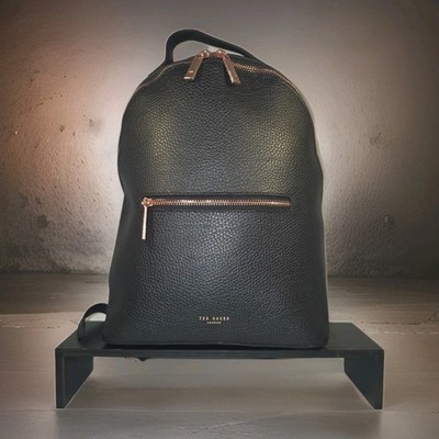 black leather and rose gold backpack Ted Baker London Black Backpack Rose Gold Hardware Pebbled Leather Animal  Lining