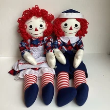 Raggedy Ann & Andy Rag Cloth Dolls 25” Set Of 2 Patriotic Stars Balloons Large