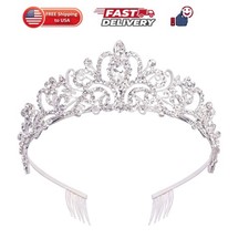 Silver Crystal Tiara Crowns for Women Girls Elegant Princess Crown with Combs...