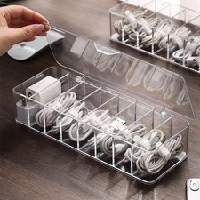 2Pcs Clear Cable Management Box with Lid, 26x9x5.5cm, Desktop Cord Organizer ...