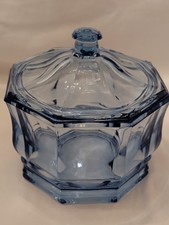 Vintage Indiana Glass Concord Blue Octagon Candy Dish With Lid Made In USA