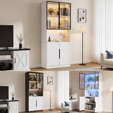 Vitrinenschrank mit Glastür LED Lichtern Hochschrank Bücherregal Bücherschrank