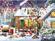 500 Piece Jigsaw Puzzle for Adults, Christmas Cabin Birds and Snowman
