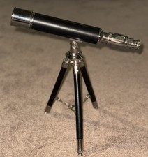 Vintage Desk Stainless Steel UNBRANDED Telescope Tripod Faux Leather 12  