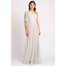 Jenny Yoo Mallory Tulle One shoulder Flowy Bridesmaid Dress. Moonstone.