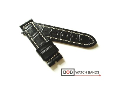 BOB XL ECHTLEDERUHRBAND ALLIGATORPRÄGUNG Für Breitdornschließe SCHWARZ 24/24 mm