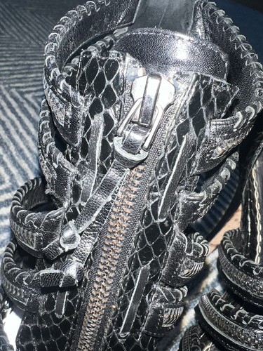 Bebe Damen schwarz venezianischer Reißverschluss hoher Absatz Leder Sandalen Stiefel Reißverschluss Größe 8 - Bild 4 von 11