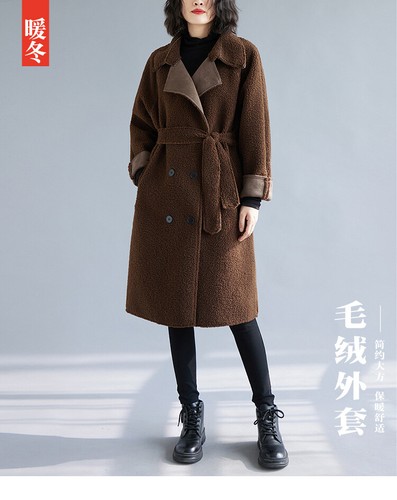 Women Mid Long Trench Coat Double Breasted Lapel Collar Loose Fit Outwear Winter - Picture 17 of 26