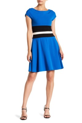 Taylor Nordstrom NWT Womens Colorblock Fit N Flare Dress 8 Blue Black Lined  270 | eBay