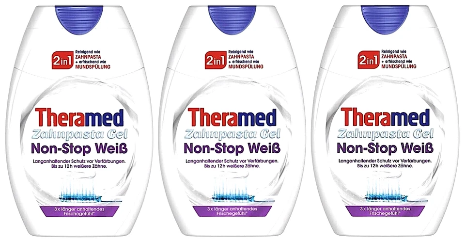 Theramed Zahnpasta Gel Non Stop Weiß Zahncreme bis zu 12h weißere Zähne 3 x 75ml