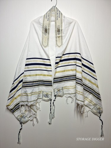 Unisex Jewish Tallit 32 X 70 Multi Striped Fringe Hem Magen David Prayer Shawl
