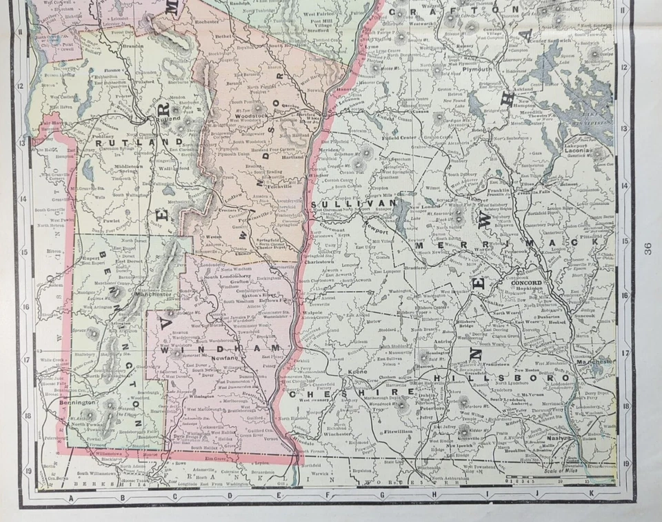 Mapa VERMONT 1900 de colección 14"x22" ~ Antiguo Antiguo Original Bennington Manchester VT Foto 3 de 4