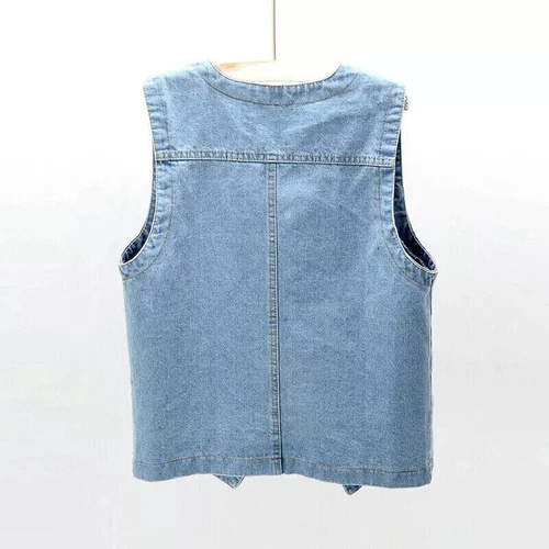UK Classic Women Denim Waistcoat Gilet Vest Jeans Sleeveless Jacket Tops Casual - Picture 8 of 26