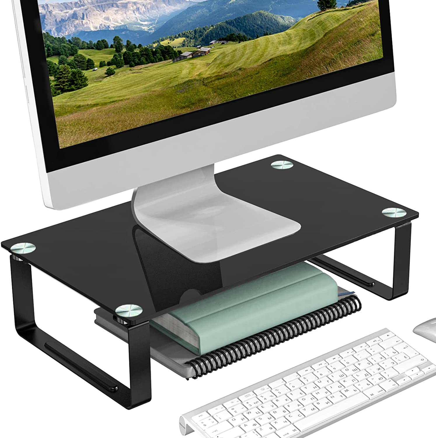 Clear Computer Monitor Stand Riser,Tempered Glass Monitor Riser Heavy Duty 88Lbs