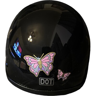 Motorcycle Helmet City Dot Black Pink Purple Butterfly 1/2 Top FMVSS 218 Large