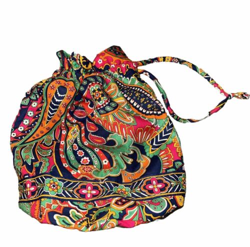 Vera Bradley Plastic Lined Cinch Bag Bucket Beach Travel Lunch, Tropical Paisley - Picture 1 of 8