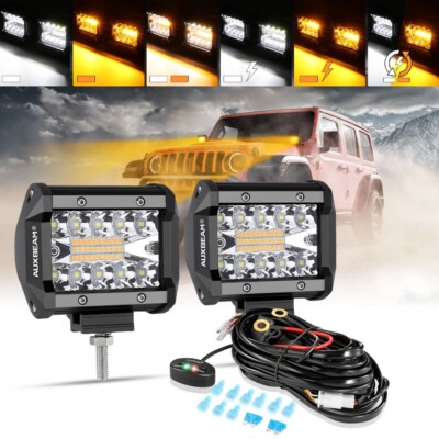 AUXBEAM 2pcs 4''inch Strobe Flash LED Pods Light for Jeep Wrangler JK JKU 07-18