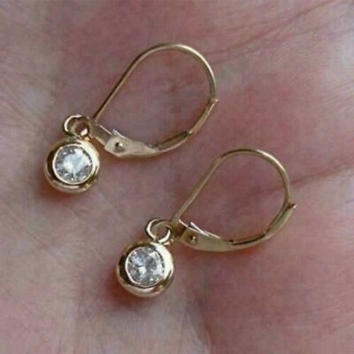 2 Ct Round-Cut VS1/G Lab Grown Diamond Bezel Dangle Drop Earring 14k Yellow Gold - Picture 3 of 4