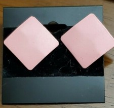 Enamel Pink Square Pierced Post Stud Earrings