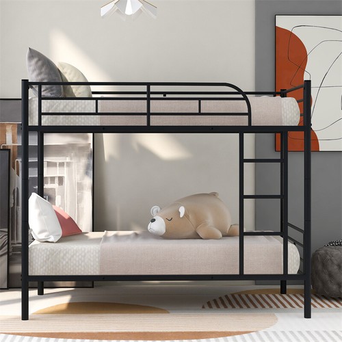 Twin Over Twin Size Modern Metal Bunk Bed for Teen Adults Save Space Black - Picture 18 of 18