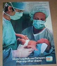 1976 print ad- Pampers Diapers baby newborn doctor nurse Hospital Procter Gamble
