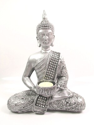 Thai Buddha sitzend Teelichthalter Poly Figur 26 cm Buddhismus Mönch Feng Chui
