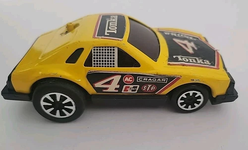 Vintage Tonka Metal Race Car Yellow #4 Chevrolet Monza 5" Clutch Popper HTF